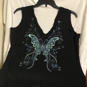 Beautiful Top -Black with Green designs,